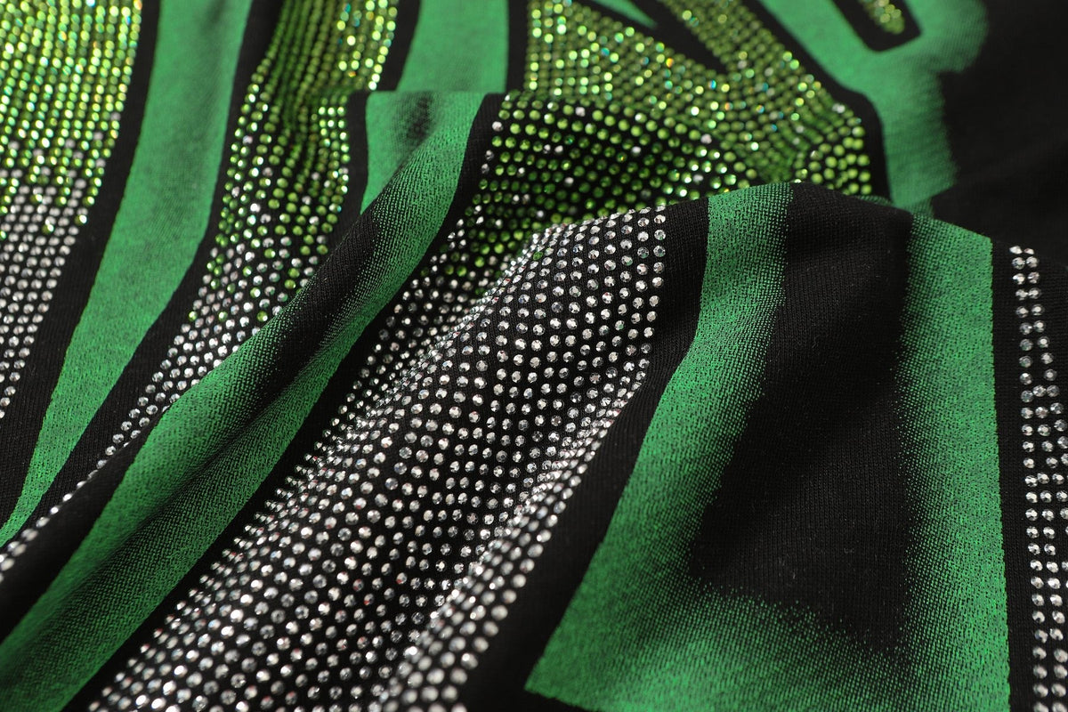 MIXED EMOTION Green Graphic Rhinestone T-Shirt — detail